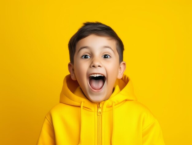 Foto feliz niño mexicano con ropa informal sobre un fondo neutro