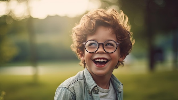 Feliz niño satisfecho con gafas retrato fuera de Generative Ai
