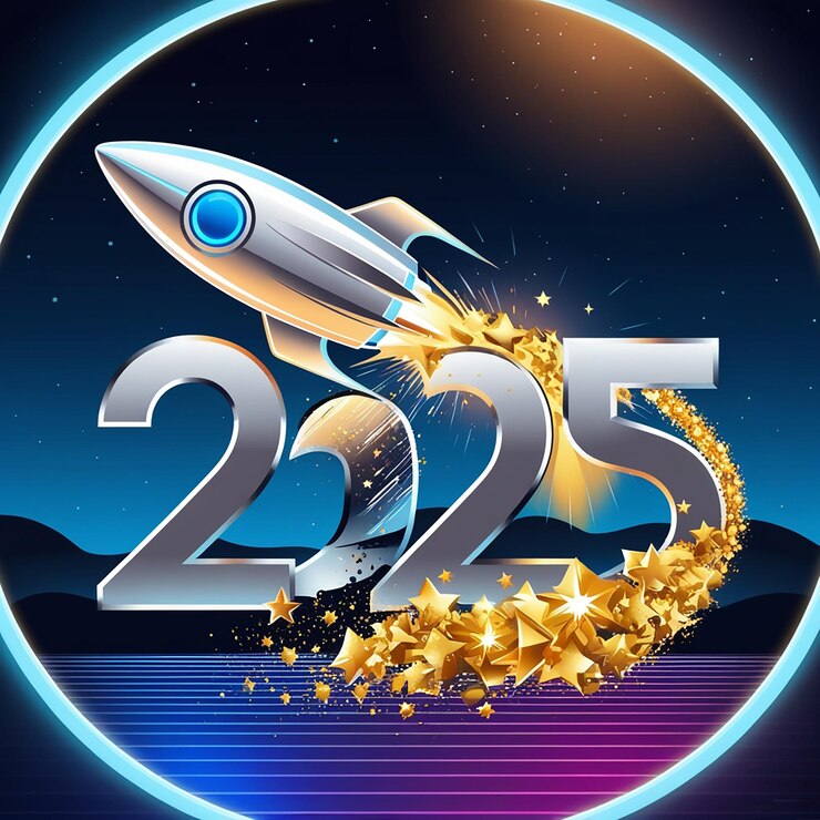 Feliz nuevo año 2025 comienzo y lanzado fondo número 2025 con cohete