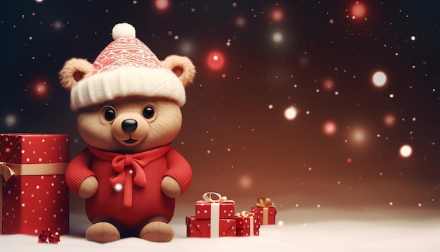 Feliz oso KAWAI con adorable traje navideño