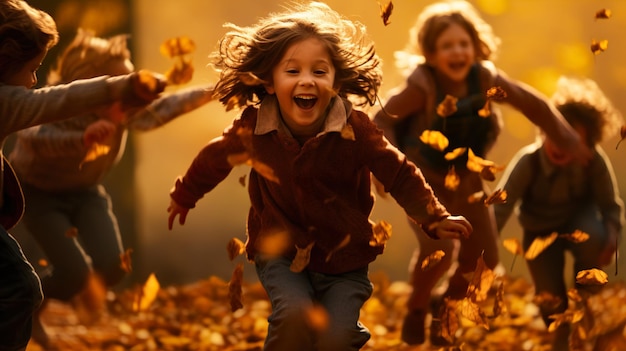 Feliz otoño los niños corren foto