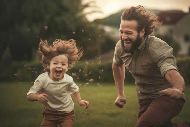 Feliz padre e hijo jugando juntos el día del padre generativo ai