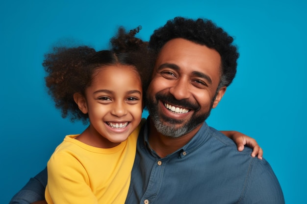 Feliz pai afro-americano e filha se abraçando e olhando para a câmera gerada por Ai