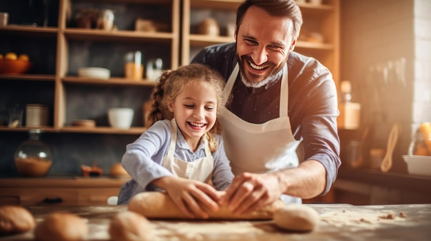 Feliz pai e filha assando em uma cozinha Ilustração AI GenerativexA