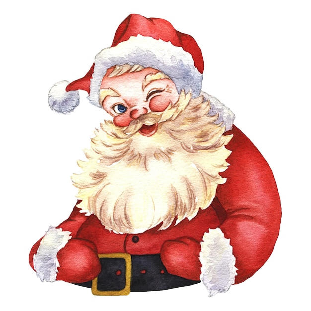 Feliz Papá Noel sonriente y guiño Retrato de Papá Noel con un sombrero rojo y blanco Feliz Navidad
