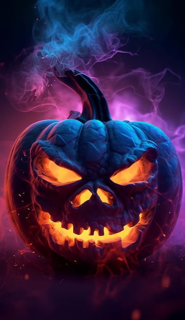 feliz papel de parede de abóbora de Halloween com cara assustadora em fundo fantástico