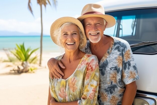 Una feliz pareja de ancianos viajando