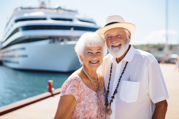 Una feliz pareja de ancianos viajando