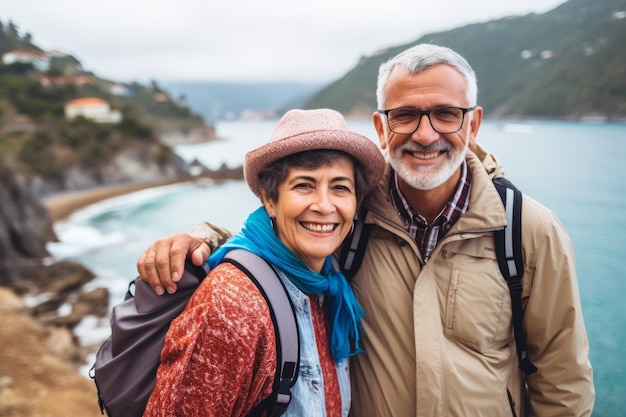 Una feliz pareja de ancianos viajando