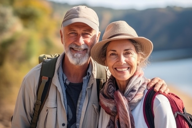 Una feliz pareja de ancianos viajando