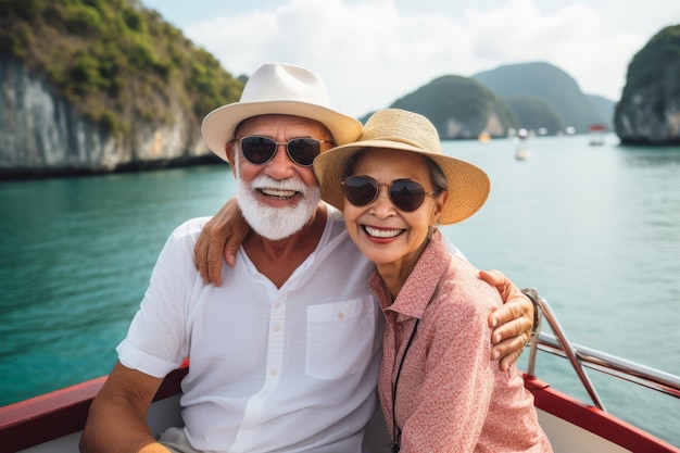 Una feliz pareja de ancianos viajando