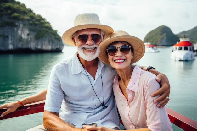 Una feliz pareja de ancianos viajando