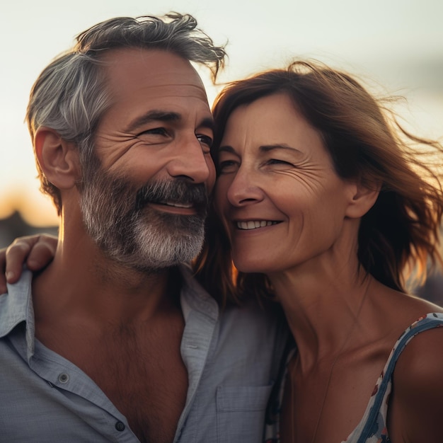 Feliz pareja casada de mediana edad al aire libre