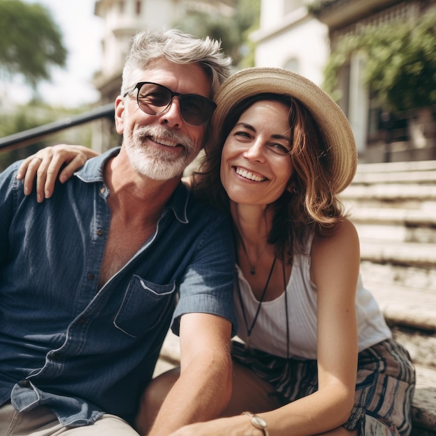 Feliz pareja casada de mediana edad al aire libre