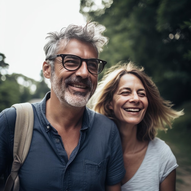 Feliz pareja casada de mediana edad al aire libre