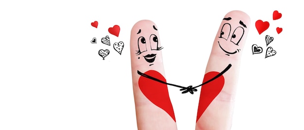 Feliz pareja de dedos enamorados celebrando el día de San Valentín ilustración 3d