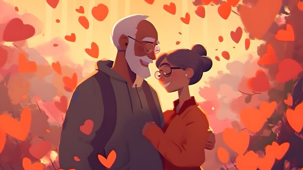 Feliz pareja de estudiantes de último año enamorada ilustración del día de San Valentín 039