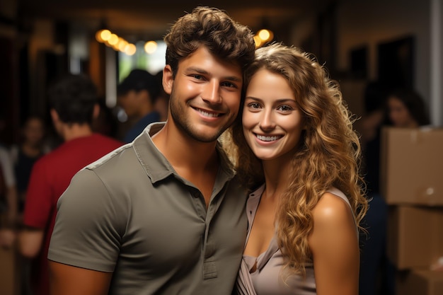 FELIZ PAREJA JOVEN POSANDO PARA LA CÁMARA