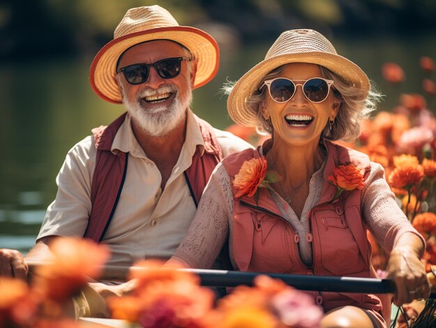 Feliz pareja de jubilados en vacaciones de verano