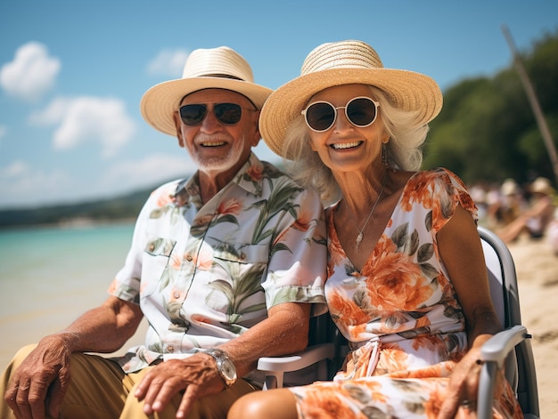 Feliz pareja de jubilados en vacaciones de verano