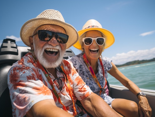 Feliz pareja de jubilados en vacaciones de verano