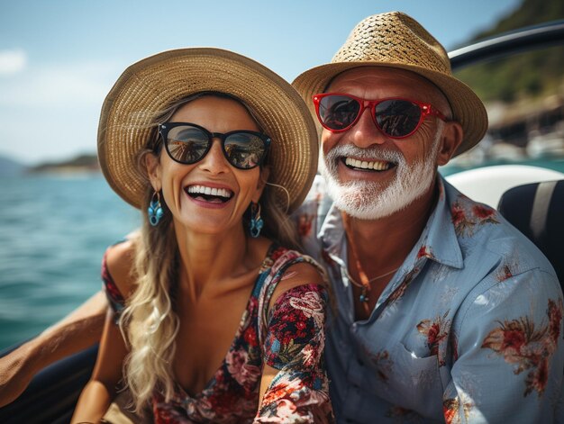 Feliz pareja de jubilados en vacaciones de verano