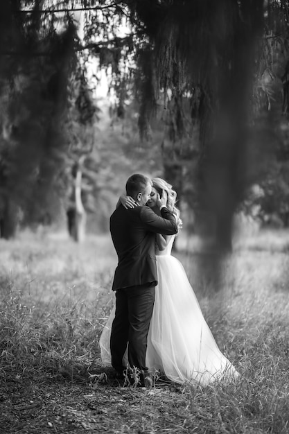 Feliz pareja de novios disfrutan mutuamente en el parque El concepto de juventud ama la moda y el estilo de vida