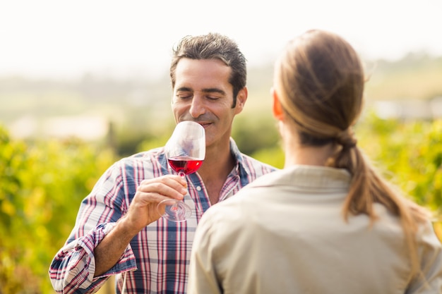 Feliz pareja tomando vino