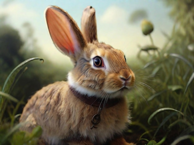 Feliz Páscoa bonito bonito coelho de Páscoa em um prado ensolarado em flores decoradas cartão de Páscoa greeti