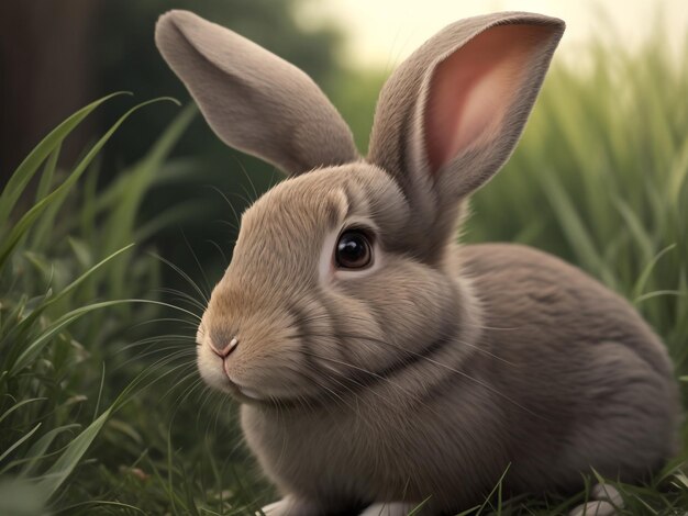 Feliz Páscoa bonito bonito coelho de Páscoa em um prado ensolarado em flores decoradas cartão de Páscoa greeti