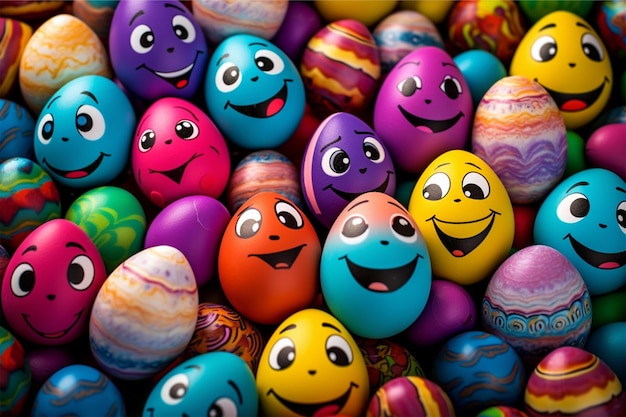 Feliz Páscoa com muitos ovos de Páscoa coloridos e bonitos.