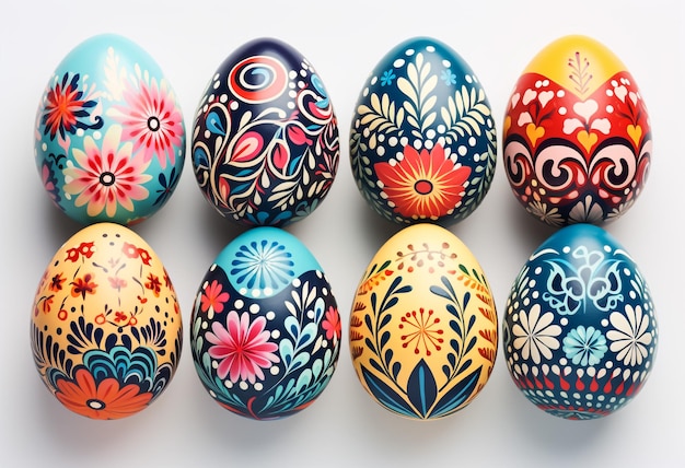 Feliz Páscoa Conjunto de ovos de Páscoa com textura diferente em fundo branco Férias de Primavera Ilustração vetorial Felizes ovos de páscoa