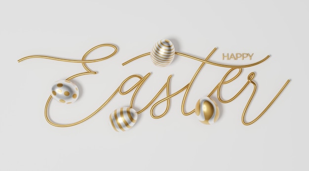 Feliz Pascua 3d letras doradas inscripción Pascua caligrafía decorativa