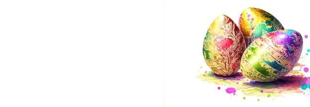 Feliz Pascua acuarela tarjeta web banner con colores pastel huevos de Pascua sobre fondo blanco Feliz Pascua vintage acuarela primavera tarjeta de felicitación AI generativo