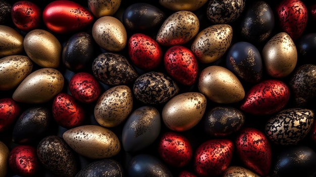 Feliz Pascua Fondo de lujo con huevos dorados rojos y negros IA generativa