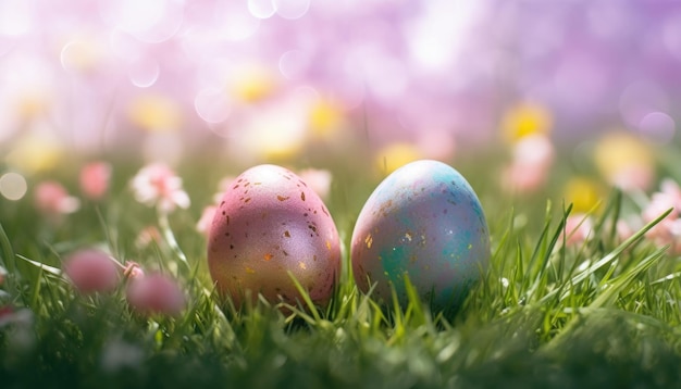 Feliz Pascua huevos soleado primavera día Pascua banner fondo borroso festiv