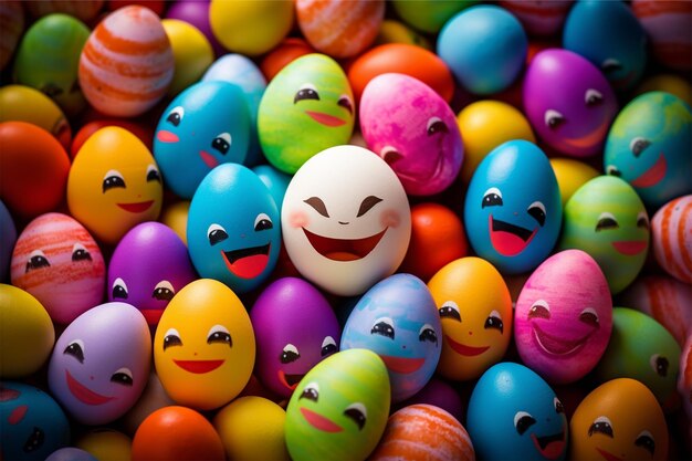 Feliz Pascua con muchos huevos de Pascua coloridos y lindos.
