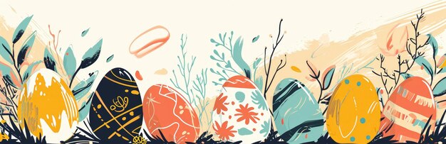 Feliz Pascua pintada Huevos de Pascua dibujados a mano ilustración