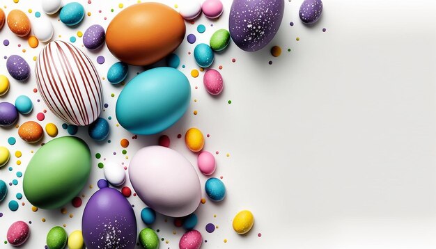 Feliz Pascua Vista superior del huevo de Pascua multicolor con espacio de copia Generativo ai