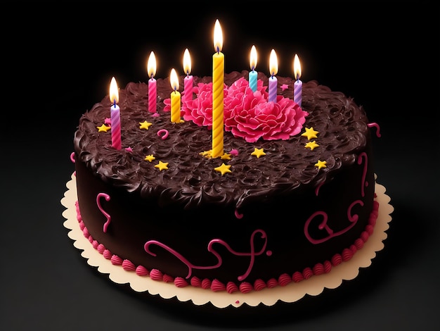 Feliz pastel de cumpleaños en fondo negro generado por ai