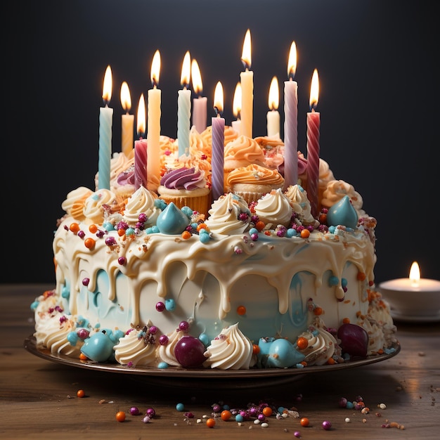 Feliz pastel de cumpleaños con velas