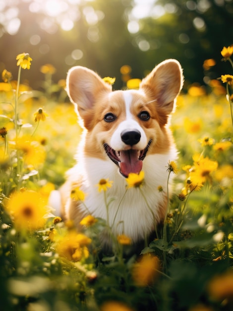 Feliz perro lindo en un día de verano