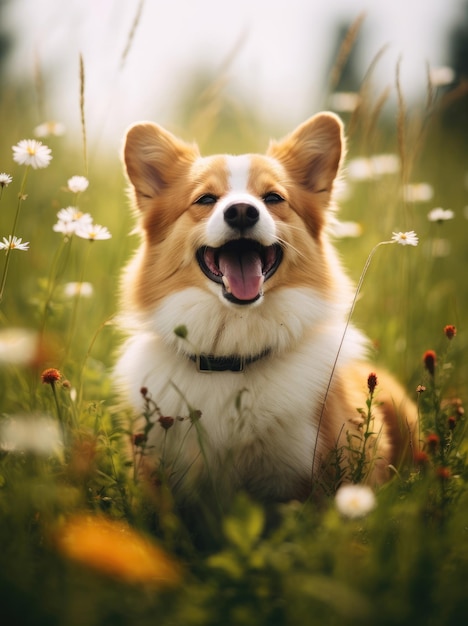 Feliz perro lindo en un día de verano