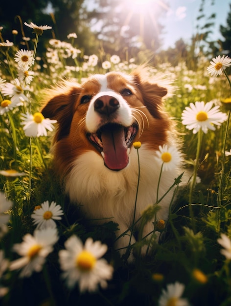 Feliz perro lindo en un día de verano