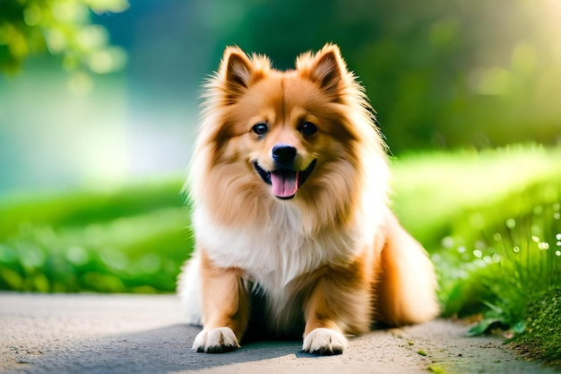 Feliz perro Spitz alemán en un parque