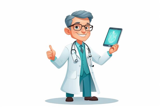 Feliz personaje de dibujos animados del doctor ilustración vectorial fondo blanco hecho por inteligencia artificial