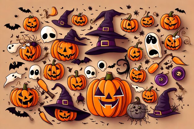 Feliz plantilla de banner de Halloween con calabaza de Halloween y elementos de Halloween