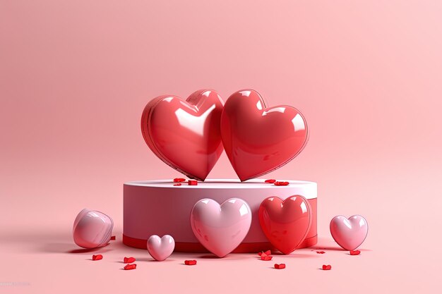 Feliz pódio do dia dos namorados039 com corações vermelhos e fundo romântico rosa suave
