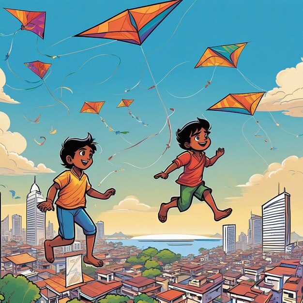 Foto feliz poster del festival de makar sankranti sankrant o vacaciones del calendario niños volando cometas