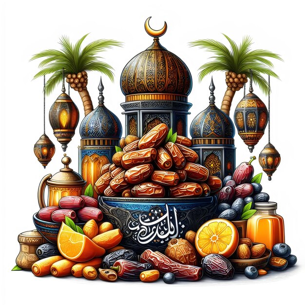 Feliz Ramadán Kareem fondo con fechas y linternas Generativo Ai